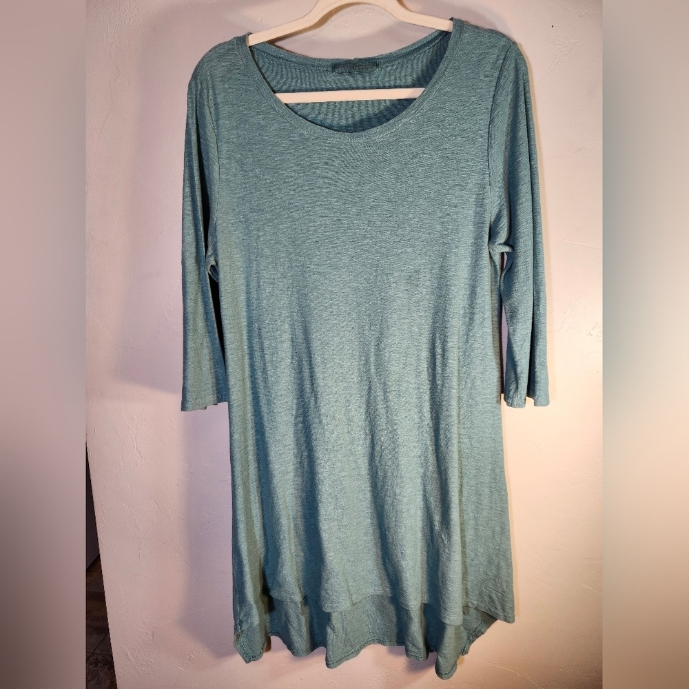 Cut Loose 3/4 Sleeve Teal Boho Dress/Tunic Cotton Linen Blend Sz M